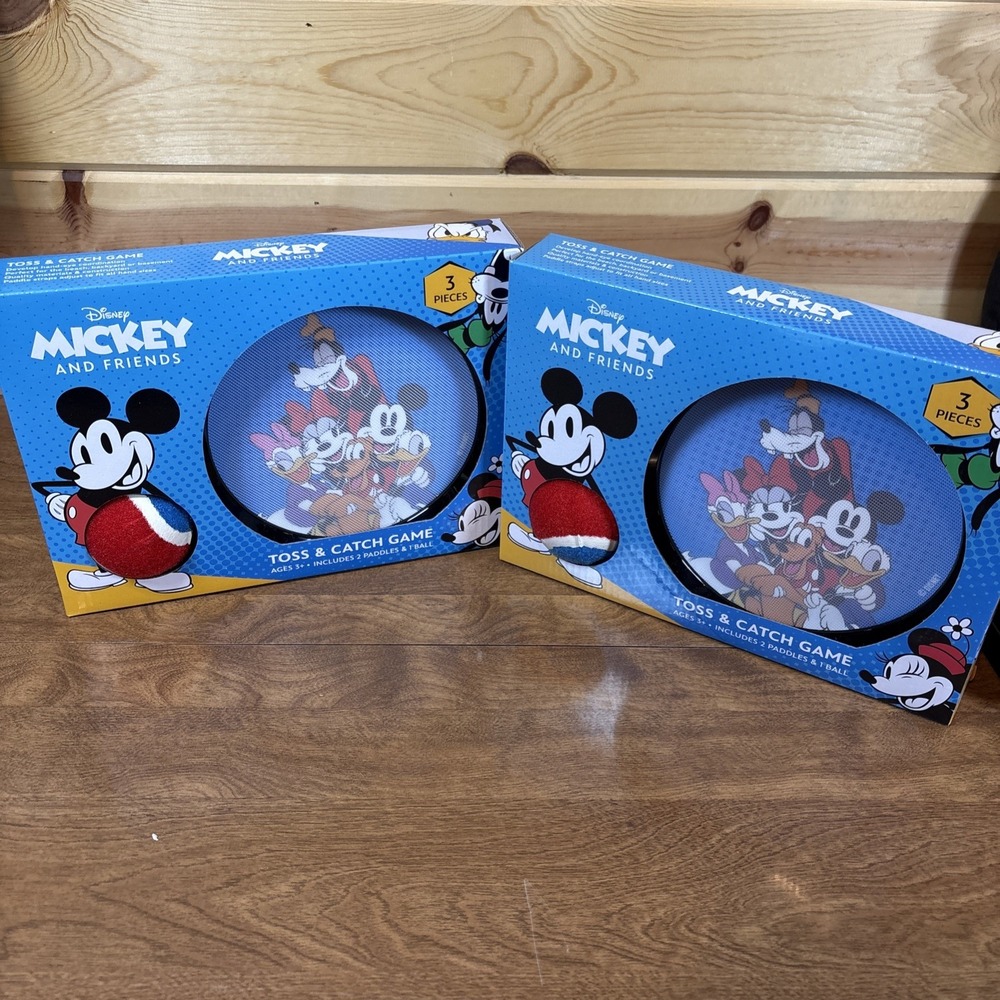 Disney Mickey and Friends Toss and Catch Game 3‎ Piece Set Paddles and Ball New